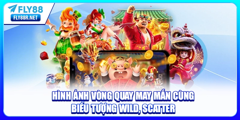 Hình ảnh vòng quay may mắn cùng biểu tượng Wild, Scatter